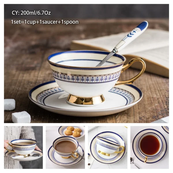 Europe Bone China Coffee Cup Saucer Spoon Set 200ml Luxury Ceramic Mug Top-grade Porcelain Tea Cup Cafe Teaware Party Drinkware - Image 10