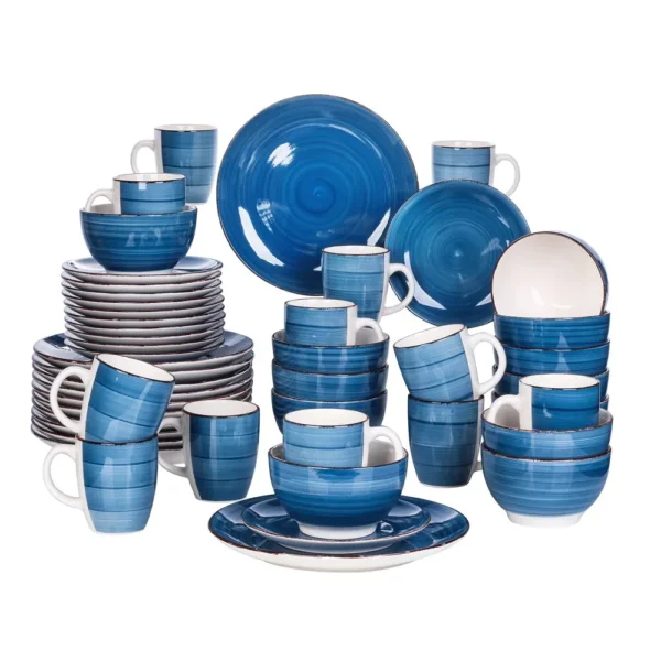 vancasso 16/32/48 PCS Porcelain Dinner Set Blue Vintage Look Ceramic Plate Set with 12*Dinner Plate,Dessert Plate,Bowl,Mug Set - Image 7