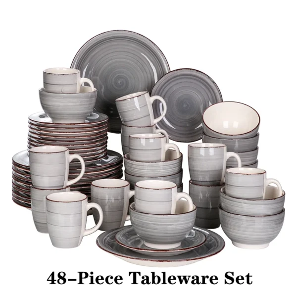vancasso 16/32/48-Pieces Porcelain Dinner Set Grey Vintage Ceramic Tableware Set with Dinner Plate,Dessert Plate,Bowl,Mug - Image 6