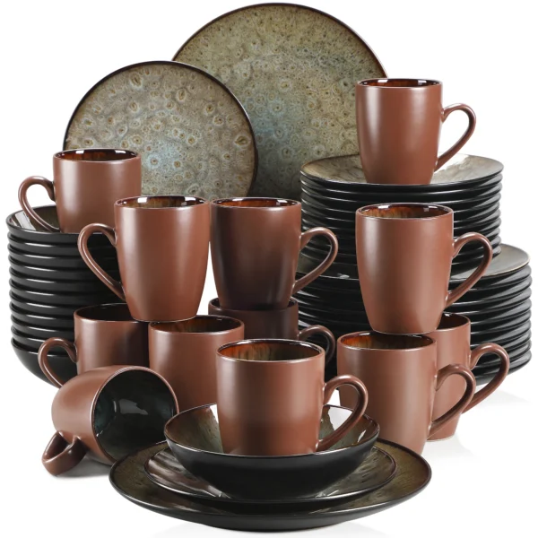 VANCASSO BUBBLE 16/32/48-Piece Tableware Set Vintage Ceramic Blue/Brown Stoneware Set with Dinner&Dessert Plate,Bowl,Coffee Cups - Image 11