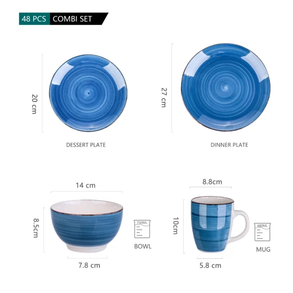 vancasso 16/32/48 PCS Porcelain Dinner Set Blue Vintage Look Ceramic Plate Set with 12*Dinner Plate,Dessert Plate,Bowl,Mug Set - Image 2