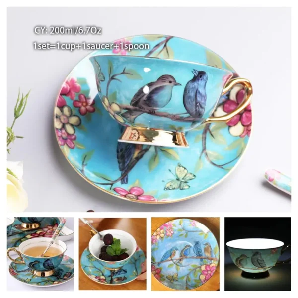 Europe Bone China Coffee Cup Saucer Spoon Set 200ml Luxury Ceramic Mug Top-grade Porcelain Tea Cup Cafe Teaware Party Drinkware - Image 54