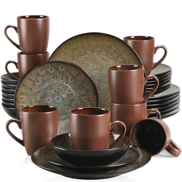 VANCASSO BUBBLE 16/32/48-Piece Tableware Set Vintage Ceramic Blue/Brown Stoneware Set with Dinner&Dessert Plate,Bowl,Coffee Cups - Image 7