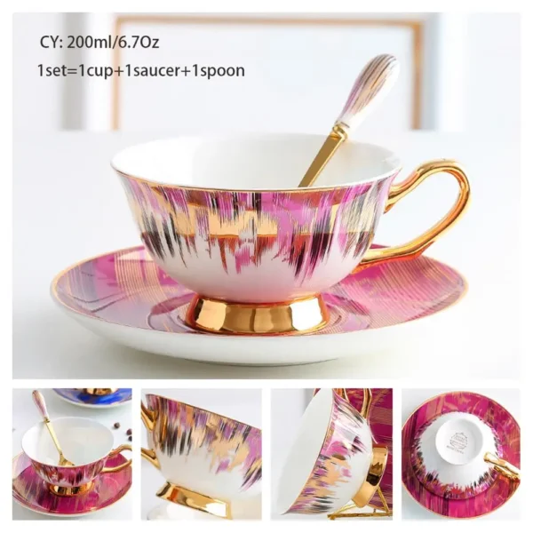 Europe Bone China Coffee Cup Saucer Spoon Set 200ml Luxury Ceramic Mug Top-grade Porcelain Tea Cup Cafe Teaware Party Drinkware - Image 37