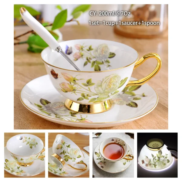 Europe Bone China Coffee Cup Saucer Spoon Set 200ml Luxury Ceramic Mug Top-grade Porcelain Tea Cup Cafe Teaware Party Drinkware - Image 45