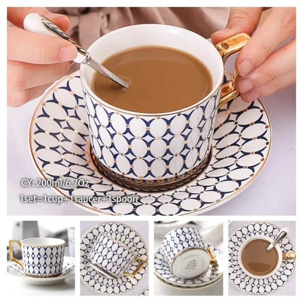 Europe Bone China Coffee Cup Saucer Spoon Set 200ml Luxury Ceramic Mug Top-grade Porcelain Tea Cup Cafe Teaware Party Drinkware - Image 57