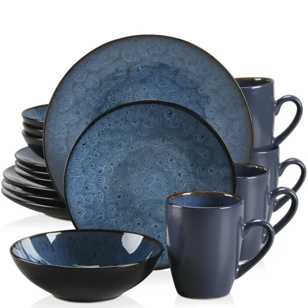 VANCASSO BUBBLE 16/32/48-Piece Tableware Set Vintage Ceramic Blue/Brown Stoneware Set with Dinner&Dessert Plate,Bowl,Coffee Cups - Image 6