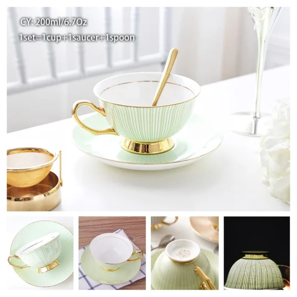 Europe Bone China Coffee Cup Saucer Spoon Set 200ml Luxury Ceramic Mug Top-grade Porcelain Tea Cup Cafe Teaware Party Drinkware - Image 32