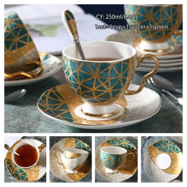 Europe Bone China Coffee Cup Saucer Spoon Set 200ml Luxury Ceramic Mug Top-grade Porcelain Tea Cup Cafe Teaware Party Drinkware - Image 39