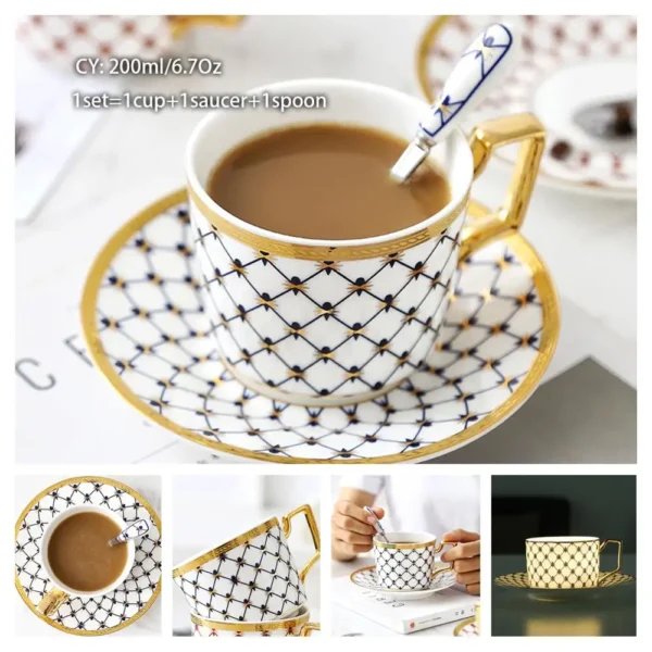 Europe Bone China Coffee Cup Saucer Spoon Set 200ml Luxury Ceramic Mug Top-grade Porcelain Tea Cup Cafe Teaware Party Drinkware - Image 56