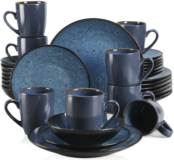 VANCASSO BUBBLE 16/32/48-Piece Tableware Set Vintage Ceramic Blue/Brown Stoneware Set with Dinner&Dessert Plate,Bowl,Coffee Cups - Image 9