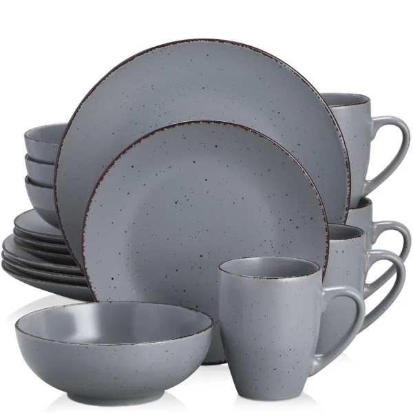 VANCASSO MODA Series 16/32/48 Piece Pottery Dinner Set Grey Stoneware Tableware Set with Dinner Plate,Dessert Plate,Bowls,Cups - Image 7