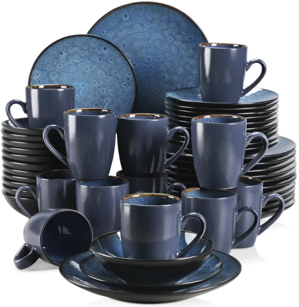 VANCASSO BUBBLE 16/32/48-Piece Tableware Set Vintage Ceramic Blue/Brown Stoneware Set with Dinner&Dessert Plate,Bowl,Coffee Cups - Image 8