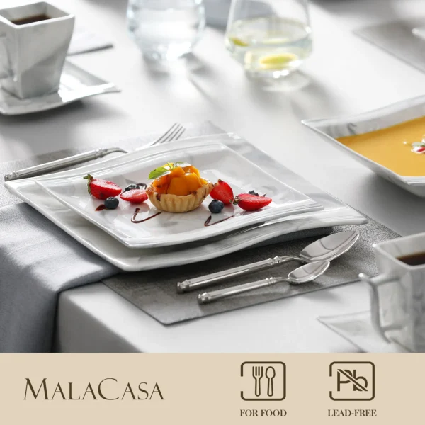 MALACASA FLORA 30/60PCS Marble Porcelain Dinnerware Set with 12*Dinner Plate,Dessert Plate,Soup Plate,Cups&Saucers Tableware Set - Image 3