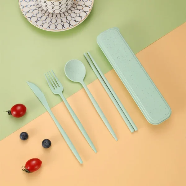 4Pcs Wheat Straw Dinnerware Set Portable ravel Cutlery Reusable Chopstick Fork Knife Spoon Tableware Utensil Box Chopsticks Set - Image 12