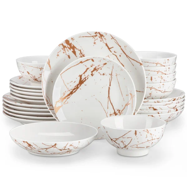 LOVECASA 24 Piece Gold Splash Glaze Dinnerware Sets Porcelain Plates Dinner Set with 6 PCS Dinner Plate/Dessert/Soup Plate/Bowl - Image 6
