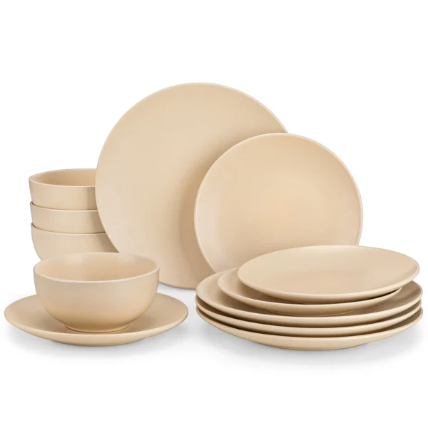 vancasso 12/24 Piece Ceremic Plate Beige Tableware Dinner Set with 4/8pcs Dinner/Dessert/Soup Plate Service for 4/8/12