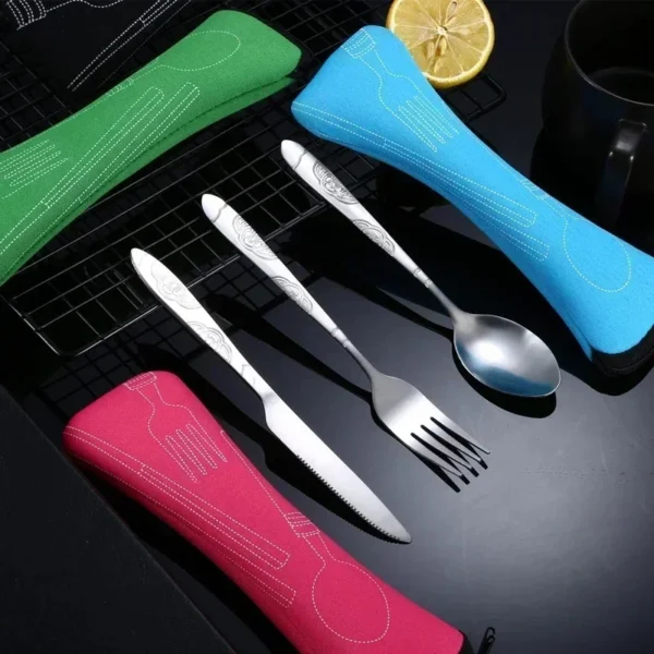 3Pcs Stainless Steel Western Style Steak Knife Fork Spoon Tableware Portable Outdoor Travel Bag Tableware Set Creative Gifts - Image 3
