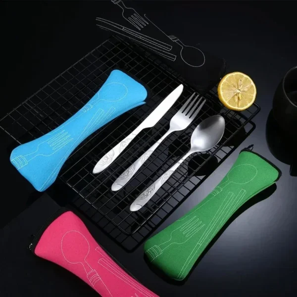 3Pcs Stainless Steel Western Style Steak Knife Fork Spoon Tableware Portable Outdoor Travel Bag Tableware Set Creative Gifts - Image 5