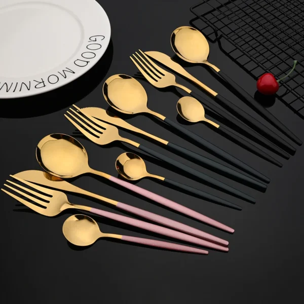 30Pcs/Set Stainless Steel Dinner Black Gold Dinnerware Set Knife Fruit Fork Spoon Cutlery Set Kitchen Tableware Silverware Sets - Image 2