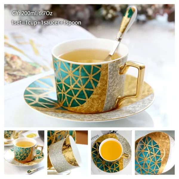 Europe Bone China Coffee Cup Saucer Spoon Set 200ml Luxury Ceramic Mug Top-grade Porcelain Tea Cup Cafe Teaware Party Drinkware - Image 13