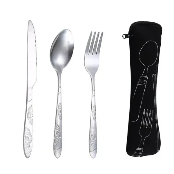 3Pcs Stainless Steel Western Style Steak Knife Fork Spoon Tableware Portable Outdoor Travel Bag Tableware Set Creative Gifts - Image 7