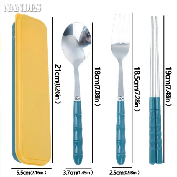 3pcs Set Portable Dinnerware Kit Spoon Fork Chopstick Cutlery Tableware with Box Set Stainless Steel Travelling Dinnerware Set - Image 4