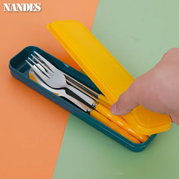 3pcs Set Portable Dinnerware Kit Spoon Fork Chopstick Cutlery Tableware with Box Set Stainless Steel Travelling Dinnerware Set - Image 3