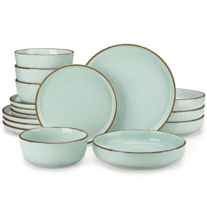 vancasso LOIRE 16/32 Piece Green Ceramic Dinnerware Set Oven Safe Stoneware Set with 4 PCS Dinner Plate/Dessert Plate/Soup/ Bowl