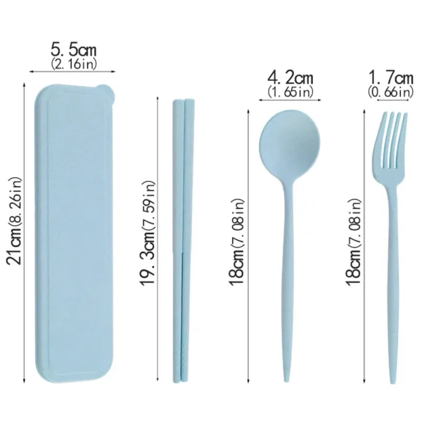 4Pcs Wheat Straw Dinnerware Set Portable ravel Cutlery Reusable Chopstick Fork Knife Spoon Tableware Utensil Box Chopsticks Set - Image 4