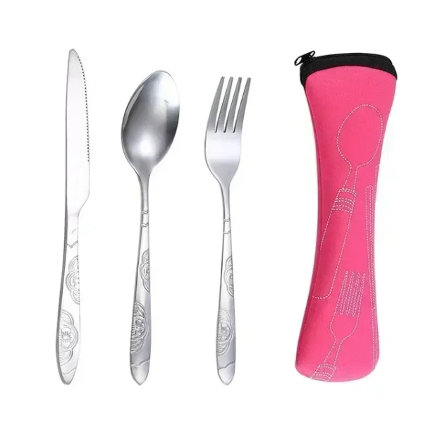 3Pcs Stainless Steel Western Style Steak Knife Fork Spoon Tableware Portable Outdoor Travel Bag Tableware Set Creative Gifts - Image 9