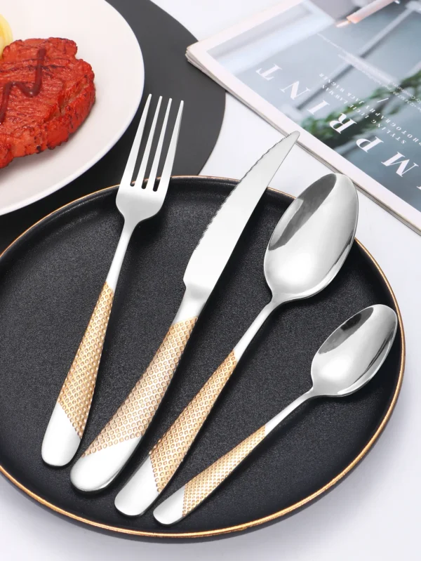 24pc Stainless steel tableware star steak knife and fork dessert fork spoon family suits - Image 3