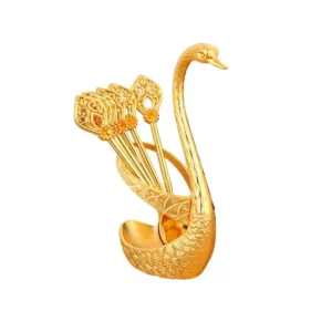 Swan Tableware Holder Base Elegant Gold Alloy Fruit Fork and Spoon Cutlery Set Dessert Teaspoon Dinnerware Kitchen Accessories