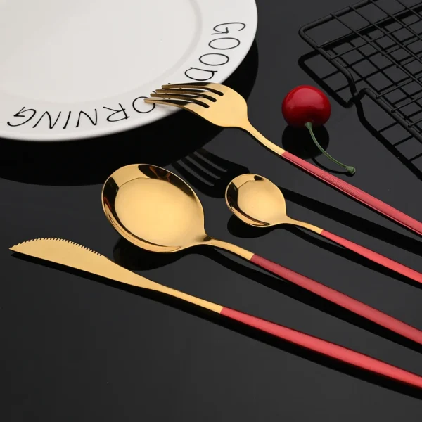 30Pcs/Set Stainless Steel Dinner Black Gold Dinnerware Set Knife Fruit Fork Spoon Cutlery Set Kitchen Tableware Silverware Sets - Image 3