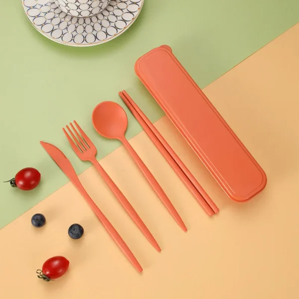4Pcs Wheat Straw Dinnerware Set Portable ravel Cutlery Reusable Chopstick Fork Knife Spoon Tableware Utensil Box Chopsticks Set - Image 7