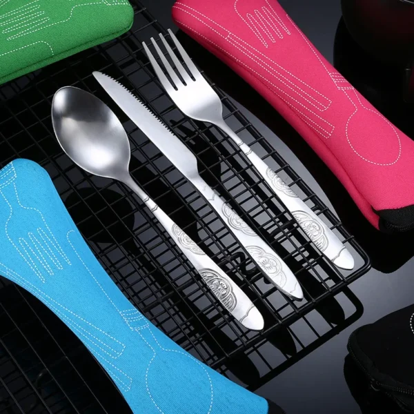 3Pcs Stainless Steel Western Style Steak Knife Fork Spoon Tableware Portable Outdoor Travel Bag Tableware Set Creative Gifts - Image 2