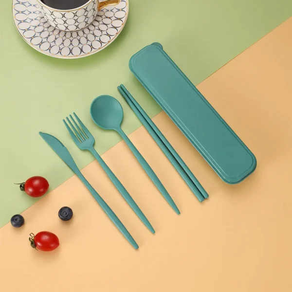 4Pcs Wheat Straw Dinnerware Set Portable ravel Cutlery Reusable Chopstick Fork Knife Spoon Tableware Utensil Box Chopsticks Set - Image 9