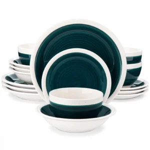 VANCASSO ORI 16/32 Piece Green Color Stoneware Tableware Set with Dinner/Dessert Plate Cereal/Pasta Bowl For 4/8 Person