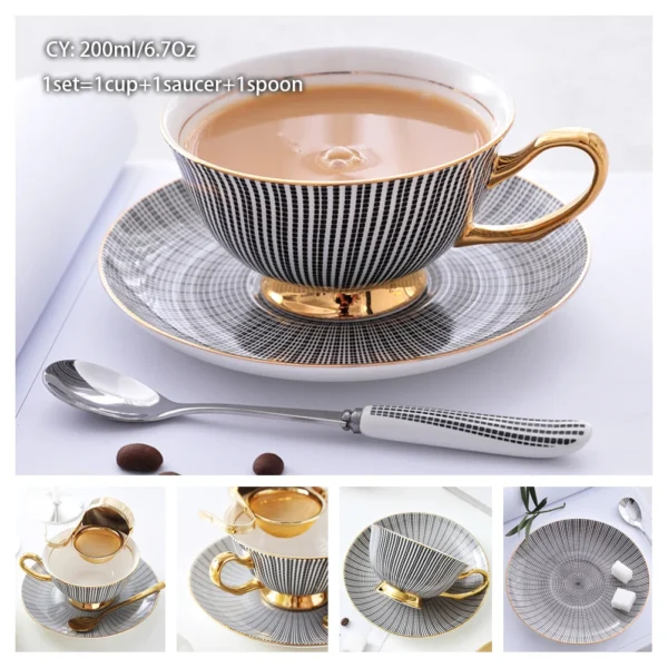 Europe Bone China Coffee Cup Saucer Spoon Set 200ml Luxury Ceramic Mug Top-grade Porcelain Tea Cup Cafe Teaware Party Drinkware - Image 33
