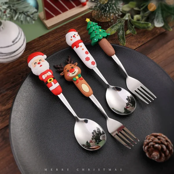 Christmas Coffee Spoons Forks Set Stainless Steel Spoon Forks Christmas Gifts for Kids Fruit Fork Coffee Spoon Dessert Spoon Set - Image 2