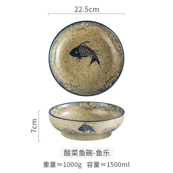 Japanese Style Tableware Set Rib Retro Domestic Ceramic Restaurant Table Decoration Sour Beef Boiled Fish with Pickled Cabbage - Image 8
