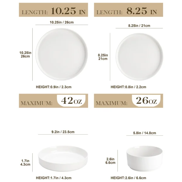 MALACASA 12/16/18/24 Piece Dinner Plates Sets Black Rim Half standing edge Dinnerwar with 4/6PCS Dinner Plate/Dessert/Soup/Bowl - Image 2