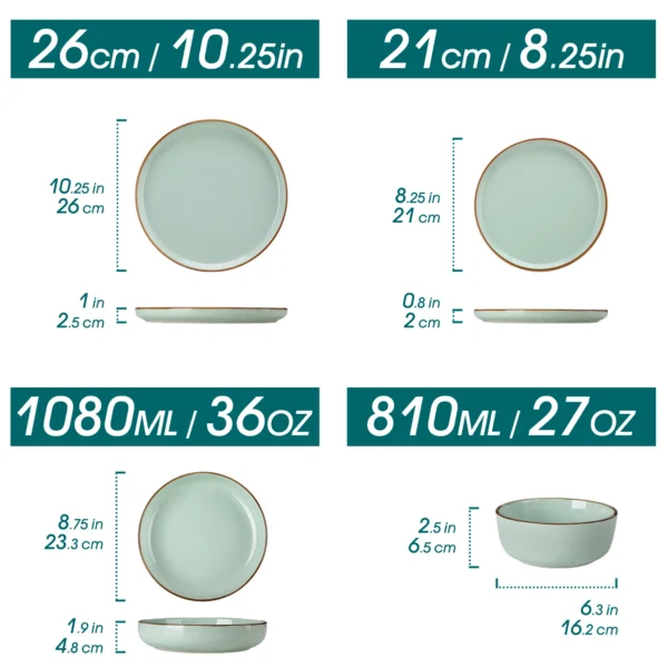 vancasso LOIRE 16/32 Piece Green Ceramic Dinnerware Set Oven Safe Stoneware Set with 4 PCS Dinner Plate/Dessert Plate/Soup/ Bowl - Image 2