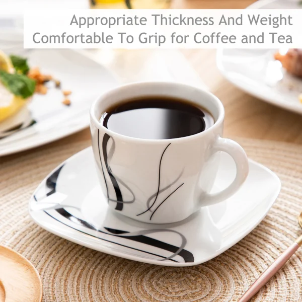 VEWEET 30/60 Piece Black Lines Porcelain Ceramic Tableware Set with Dessert Plates/Soup Plates/Dinner Plates/Cups/Saucers - Image 5