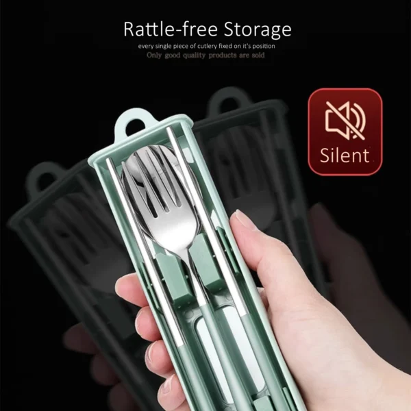 LFGB Certificated 304 Stainless Steel Portable Cutlery Set with Rattle-free Storage Bento Spoon Chopsticks Fork Dinnerware - Image 5