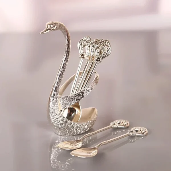 Swan Tableware Holder Base Elegant Gold Alloy Fruit Fork and Spoon Cutlery Set Dessert Teaspoon Dinnerware Kitchen Accessories - Image 4