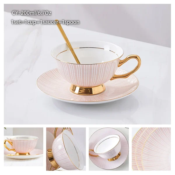 Europe Bone China Coffee Cup Saucer Spoon Set 200ml Luxury Ceramic Mug Top-grade Porcelain Tea Cup Cafe Teaware Party Drinkware - Image 14