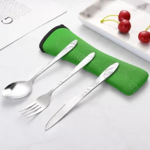 3Pcs Stainless Steel Western Style Steak Knife Fork Spoon Tableware Portable Outdoor Travel Bag Tableware Set Creative Gifts