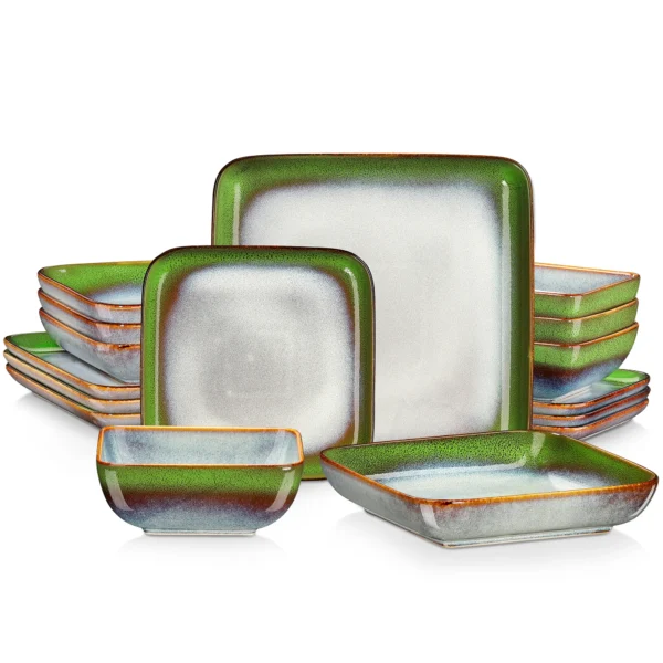 Vancasso Stern Dinner Set Green Square Kiln Change Glaze Tableware 16 Piece Kitchen Dinnerware Ceramic Crockery Set for 4 Person - Image 6
