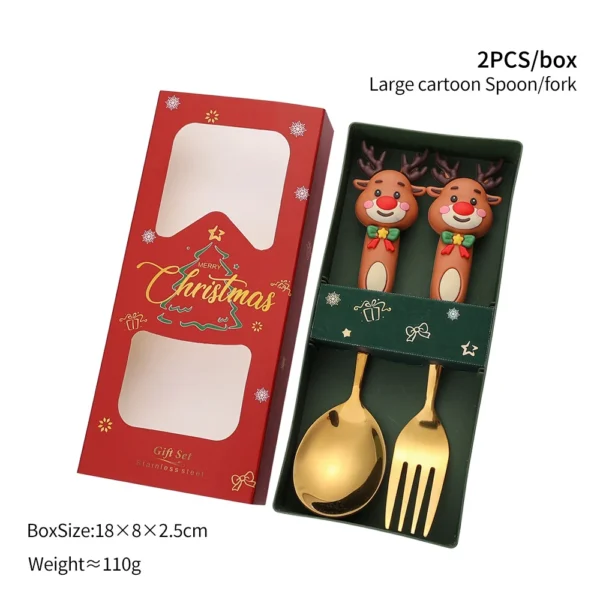 Christmas Coffee Spoons Forks Set Stainless Steel Spoon Forks Christmas Gifts for Kids Fruit Fork Coffee Spoon Dessert Spoon Set - Image 14